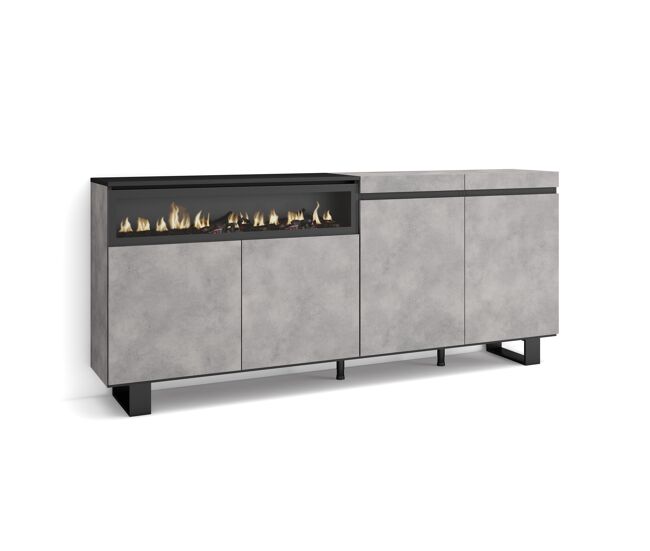 Aparadores para salón | gran capacidad de almacenaje | 200x87x35cm | 4 puertas | chimenea eléctrica | diseño industrial | estilo moderno | cemento