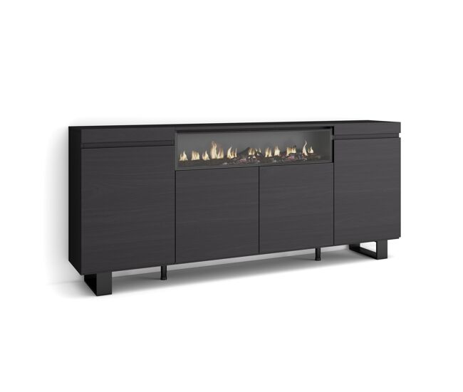 Aparadores para salón | gran capacidad de almacenaje | 200x87x35cm | 4 puertas | chimenea eléctrica | diseño industrial | estilo moderno | negro