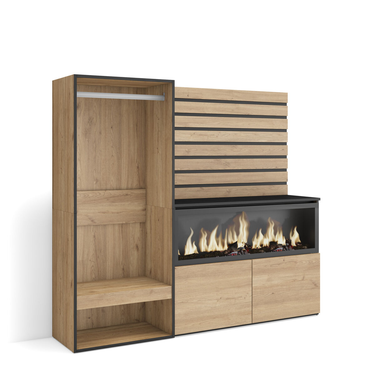 Aparador, Con almacenamiento, Chimenea eléctrica XXL 167 Roble
