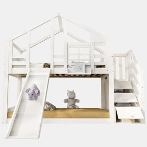 Cama infantil 90x200 cm - tipo casinha com escorregador e grade de segurança - Branco