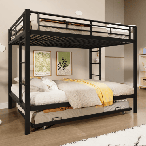 Beliche 140x200 cm - Estrutura em metal, com cama extraível, grades altas - Preto