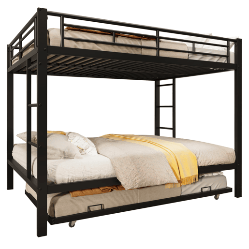 Beliche 140x200 cm - Estrutura em metal, com cama extraível, grades altas - Preto