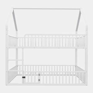 Cama beliche infantil 140x200 - com escada, design loft, cama inferior com porta, branca