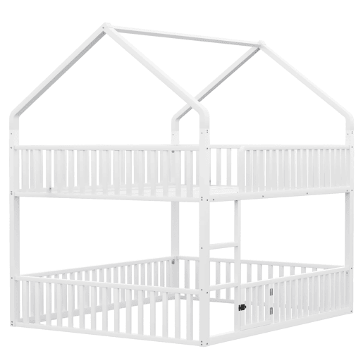 Cama beliche infantil 140x200 - com escada, design loft, cama inferior com porta, branca