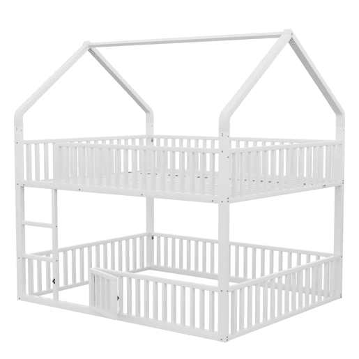 Cama beliche infantil 140x200 - com escada, design loft, cama inferior com porta, branca
