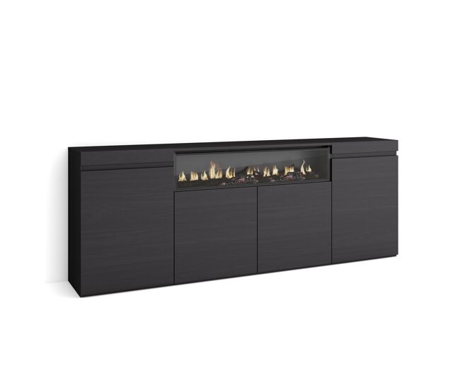 Aparadores para salón | gran capacidad de almacenaje | 200x75x35cm | 4 puertas | chimenea eléctrica | estilo moderno | negro