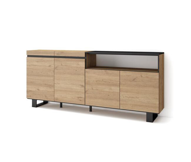 Aparadores para salón | gran capacidad de almacenaje | 200x87x35cm | 4 puertas | diseño industrial | estilo moderno | roble y negro
