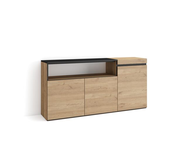 Aparadores para salón | gran capacidad de almacenaje | 150x75x35cm | 3 puertas | armario, zapatero | estilo moderno | roble y negro