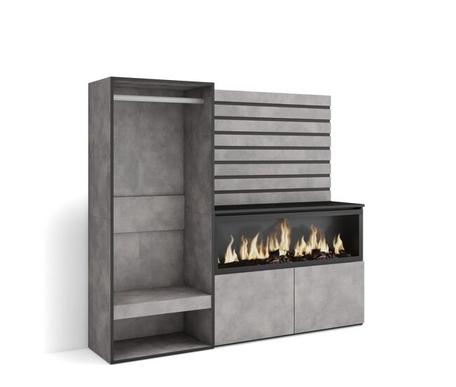 Aparador | con almacenamiento | 167x145x35 cm | dormitorio, habitación | chimenea eléctrica xxl | vestidor abierto | estilo moderno | cemento