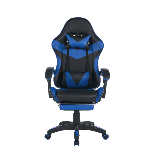 Cadeira Gaming Ergonómica - Design Racing, Giratória 360°, Apoio para os pés, Apoio para a cabeça, Preto e Azul