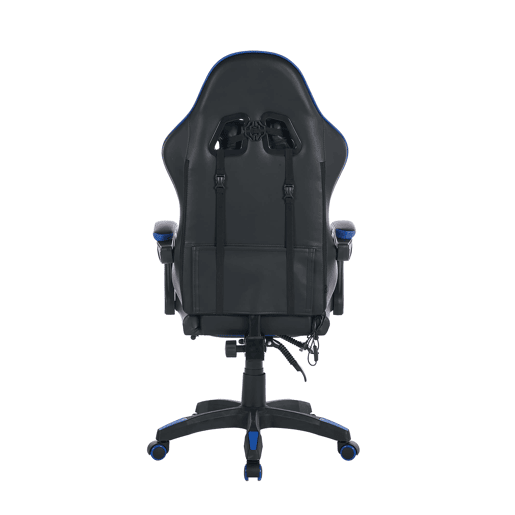 Cadeira Gaming Ergonómica - Design Racing, Giratória 360°, Apoio para os pés, Apoio para a cabeça, Preto e Azul
