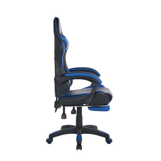 Cadeira Gaming Ergonómica - Design Racing, Giratória 360°, Apoio para os pés, Apoio para a cabeça, Preto e Azul