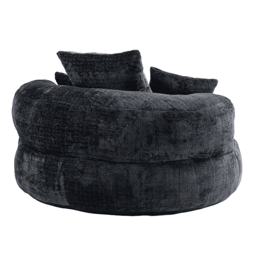 Sofá individual - Lazy Lounger com encosto alto e 3 almofadas - Chenille preta