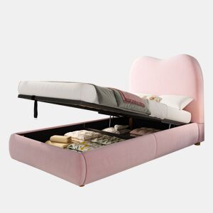 Cama com armazenamento,cama de criança,cama de solteiro de veludo 90x200 cm,rosa