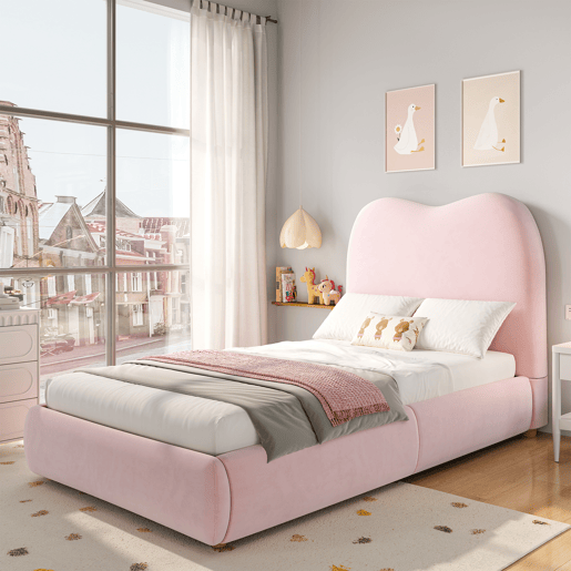 Cama com armazenamento,cama de criança,cama de solteiro de veludo 90x200 cm,rosa