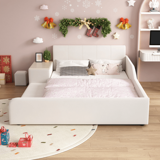 Cama de criança,cama de casal de veludo 140x200 cm,branco