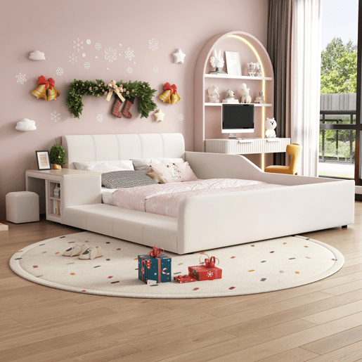 Cama de criança,cama de casal de veludo 140x200 cm,branco