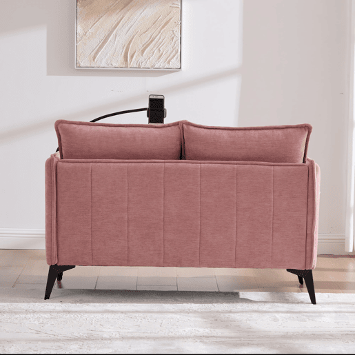 Sofá pequeno de 2 lugares - com arrumação, bolso lateral e suporte móvel ajustável - Rosa