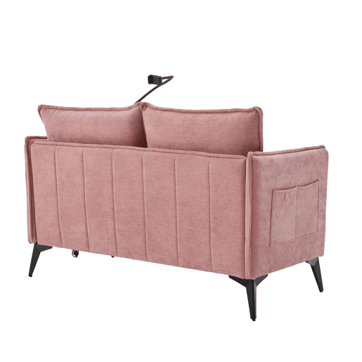 Sofá pequeno de 2 lugares - com arrumação, bolso lateral e suporte móvel ajustável - Rosa