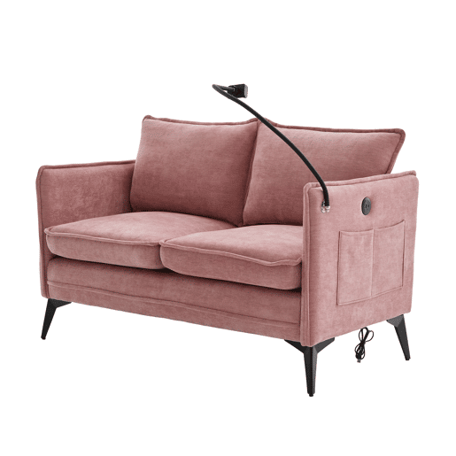 Sofá pequeno de 2 lugares - com arrumação, bolso lateral e suporte móvel ajustável - Rosa