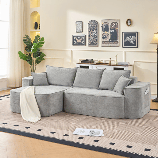Sofá de canto para 4 pessoas - Modular, chaise longue, assento profundo - Cinza