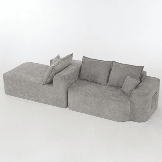 Sofá de canto para 4 pessoas - Modular, chaise longue, assento profundo - Cinza
