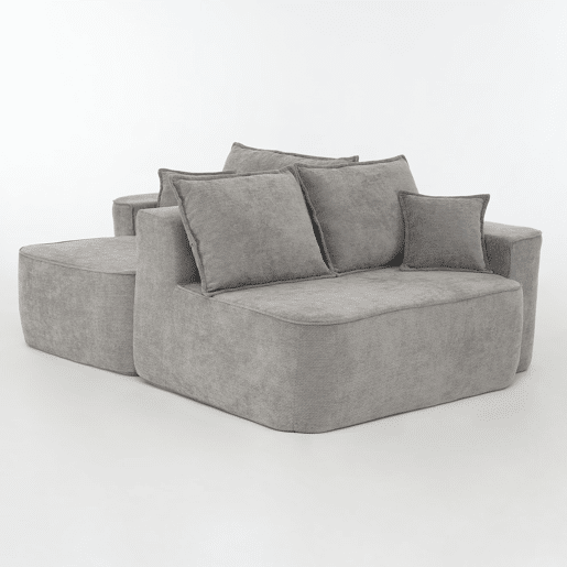 Sofá de canto para 4 pessoas - Modular, chaise longue, assento profundo - Cinza