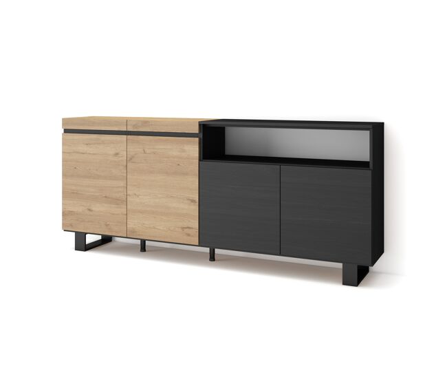 Aparadores para salón | gran capacidad de almacenaje | 200x87x35cm | 4 puertas | diseño industrial | estilo moderno | roble y negro