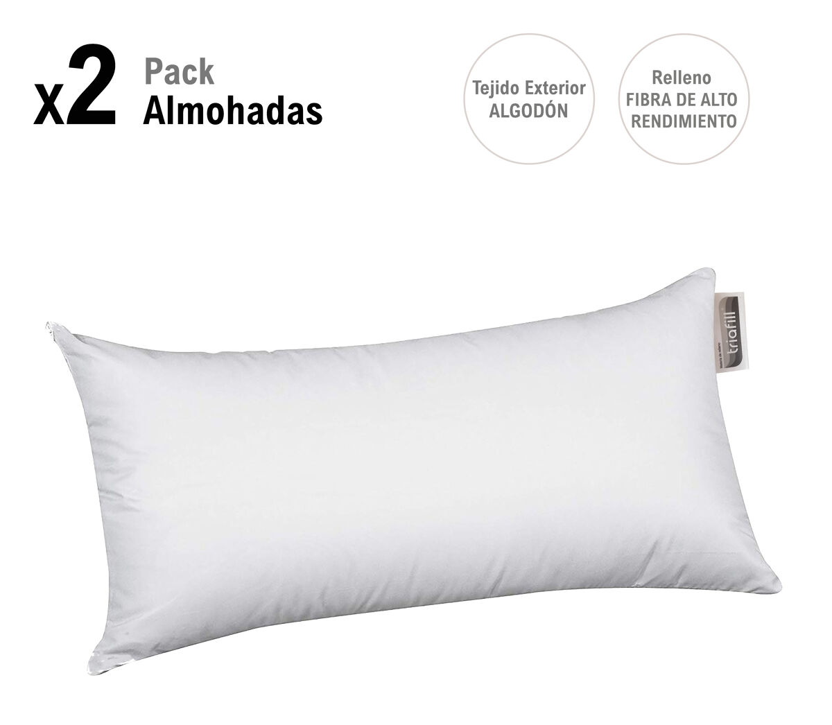 Pack oferta 2 almohadas triafill 100% algodón
