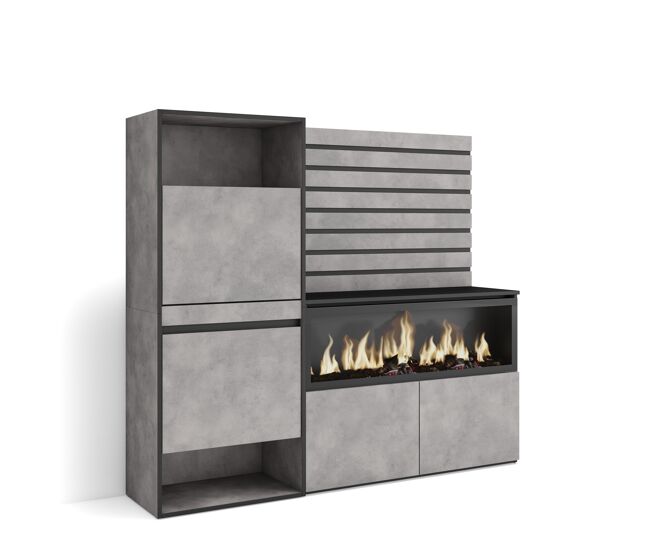 Aparador | con almacenamiento | 167x145x35 cm | dormitorio, habitación | chimenea eléctrica xxl | zapatero | estilo moderno | cemento