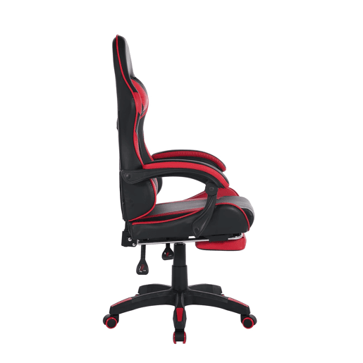 Cadeira gaming ergonómica - Giratória 360° com apoio para os pés e suporte lombar - Preto e vermelho