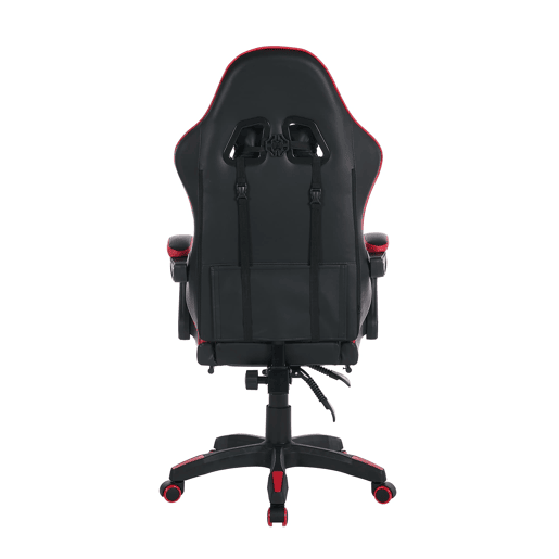 Cadeira gaming ergonómica - Giratória 360° com apoio para os pés e suporte lombar - Preto e vermelho