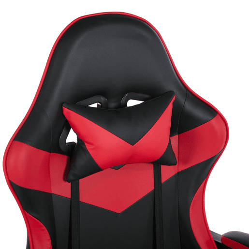 Cadeira gaming ergonómica - Giratória 360° com apoio para os pés e suporte lombar - Preto e vermelho
