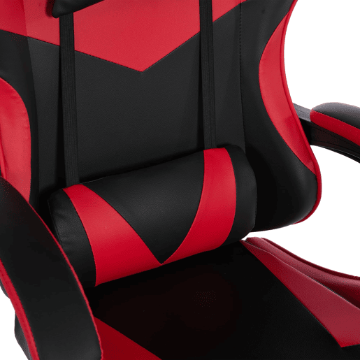 Cadeira gaming ergonómica - Giratória 360° com apoio para os pés e suporte lombar - Preto e vermelho