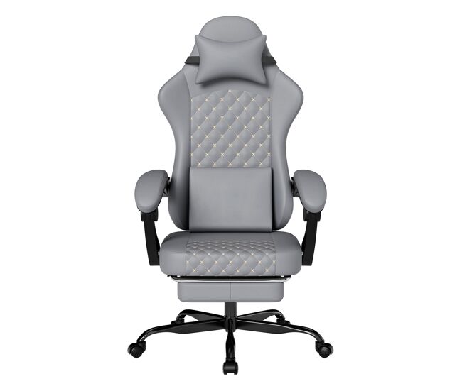 Silla gaming - ergonómica con masaje y reposapiés, 150 kg - gris