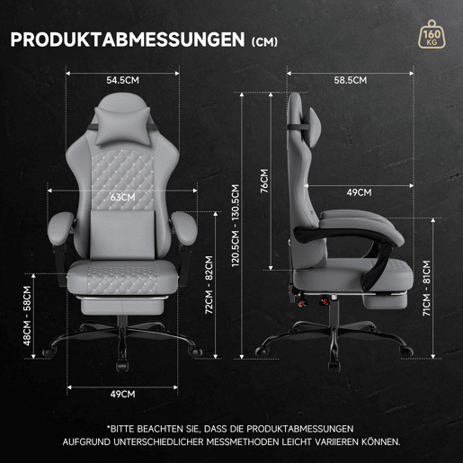 Cadeira Gaming - Ergonómica com massagem e apoio para os pés, 150 kg - Cinza Cadeira Gaming - Ergonómica com massagem e apoio para os pés, 150 kg - Cinza