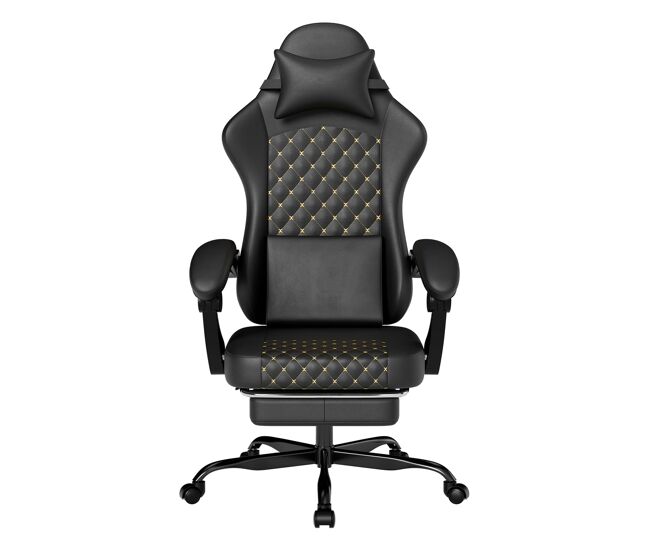 Silla gaming - con masaje y reposapiés, ergonómica, 150 kg - negro