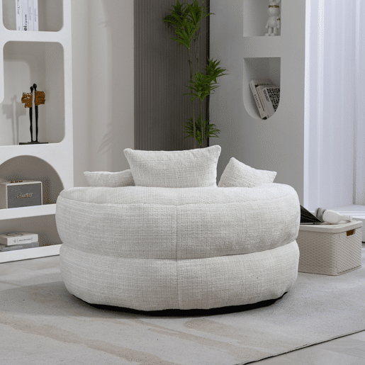 Sofá Lazy Individual - Resistente, Encosto Alto, 3 Almofadas, Interior e Exterior - Bege