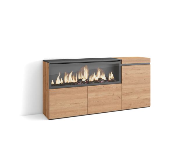 Aparadores para salón | gran capacidad de almacenaje | 160 | 3 puertas | chimenea eléctrica xxl | estilo moderno | roble
