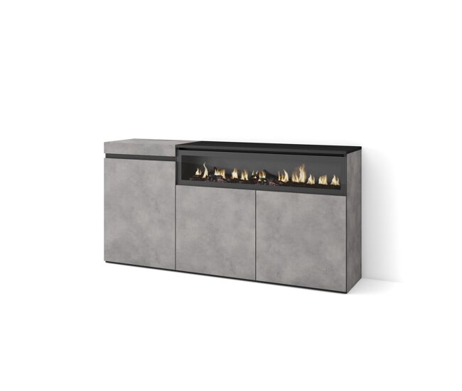 Aparadores para salón | gran capacidad de almacenaje | 150x75x35cm | 3 puertas | chimenea eléctrica | estilo moderno | cemento