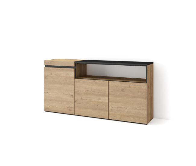 Aparadores para salón | gran capacidad de almacenaje | 150x75x35cm | 3 puertas | armario, zapatero | estilo moderno | roble y negro