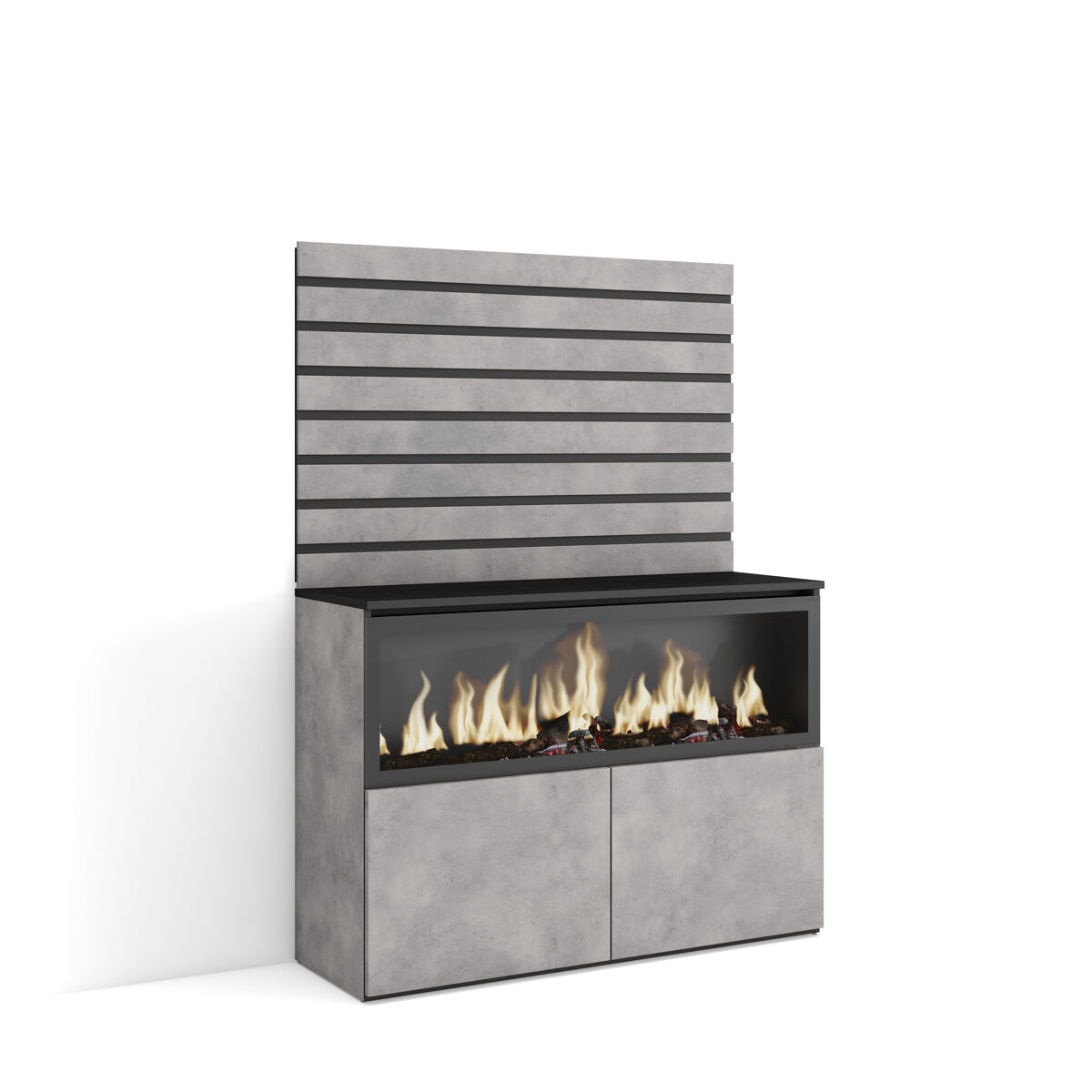 Aparador, Con almacenamiento, Chimenea eléctrica XXL 107 Cemento