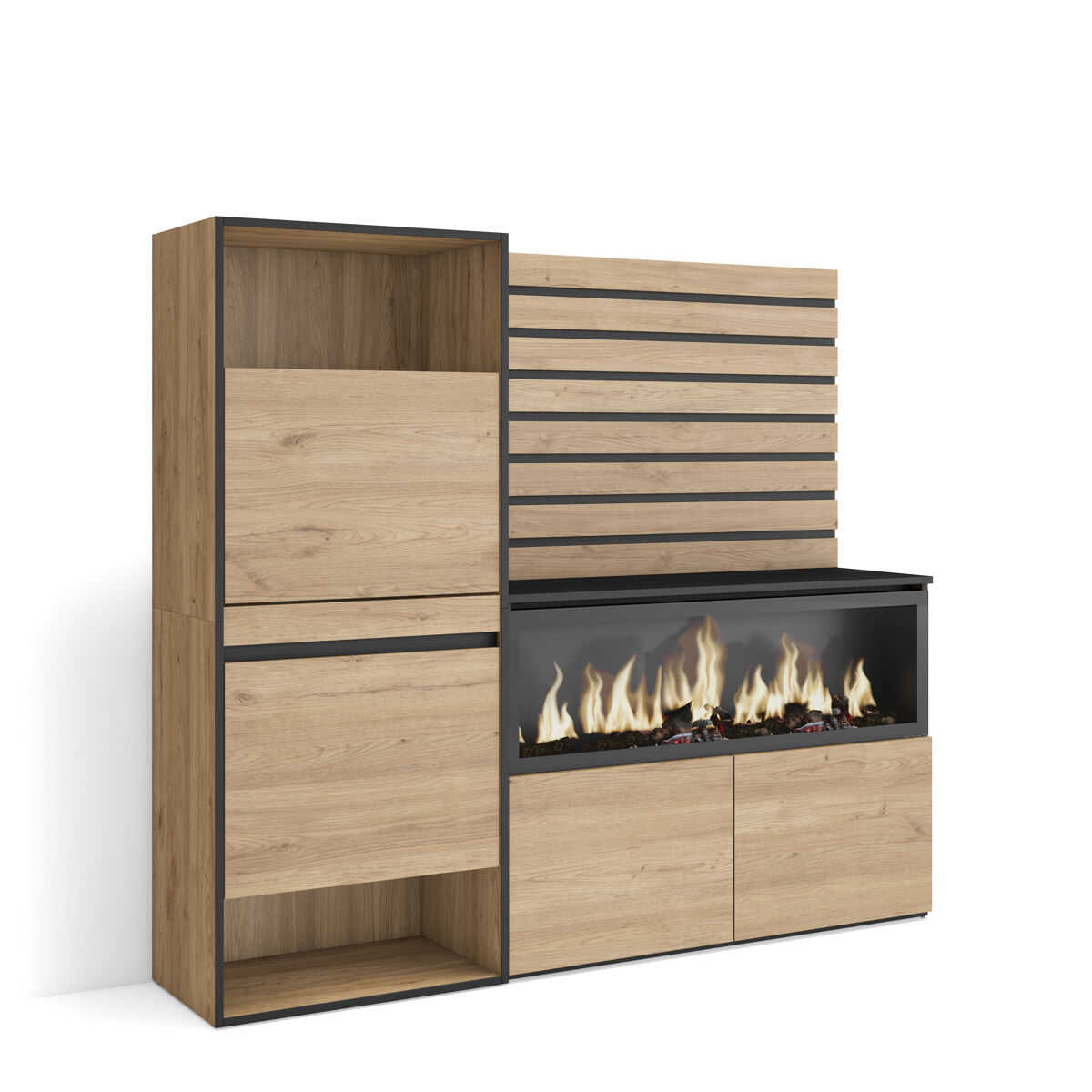 Aparador, Con almacenamiento, Chimenea eléctrica XXL 167 Roble