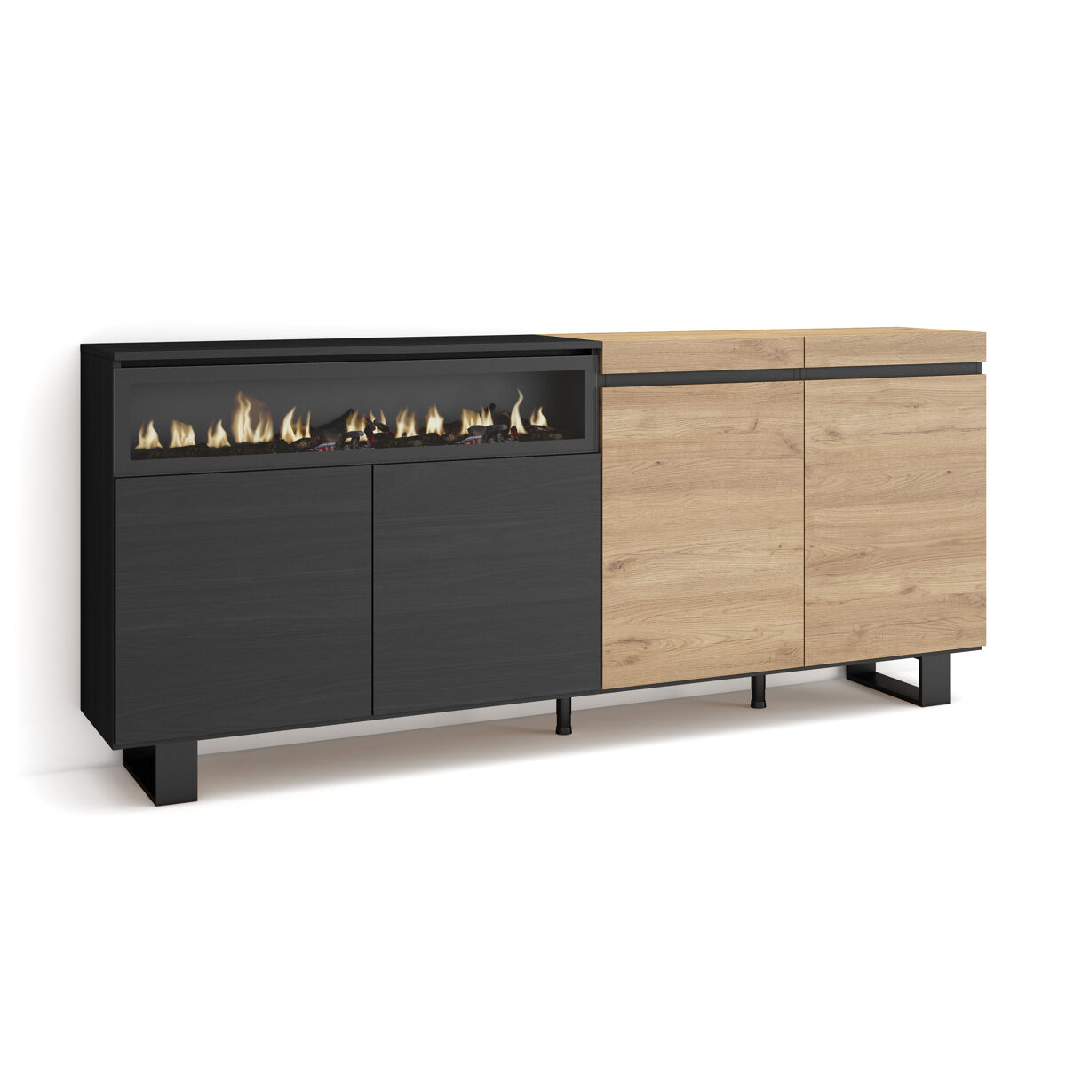 Aparadores para salón, Gran capacidad de almacenaje, Chimenea eléctrica 200 Negro/ Madera