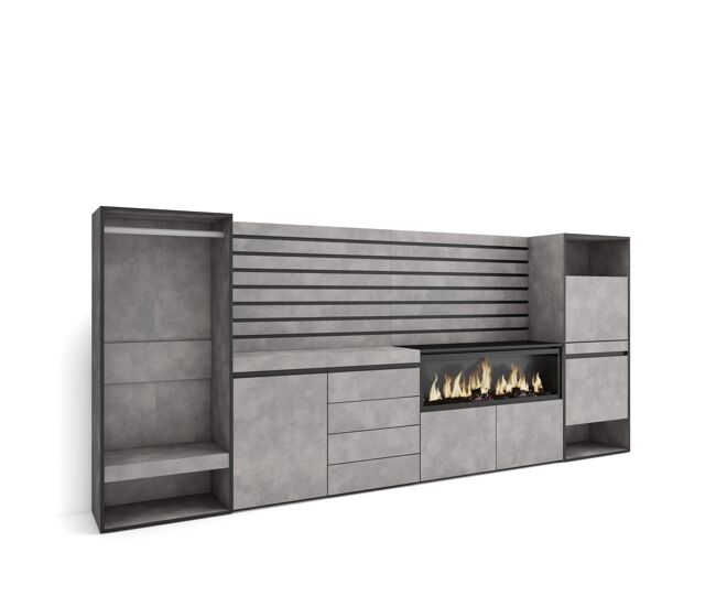 Aparador | con almacenamiento | 334x145x35 cm | dormitorio, habitación | chimenea eléctrica xxl | cómoda, cajonera | zapatero | vestidor abierto |
