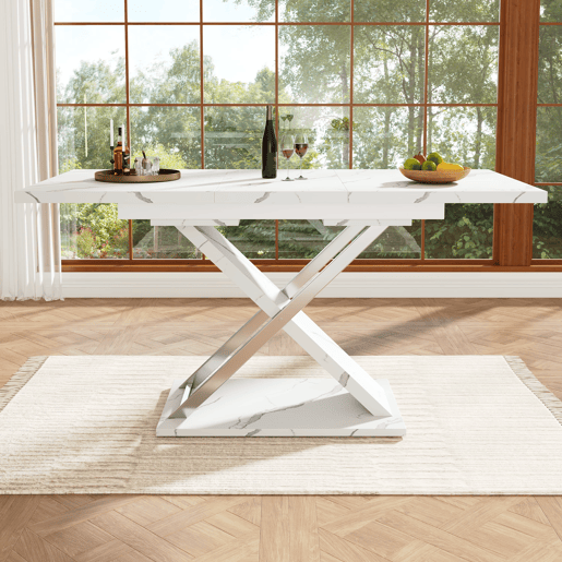 Mesa extensível 118-157 cm - Mesa de jantar e cozinha com pernas cruzadas - Branco