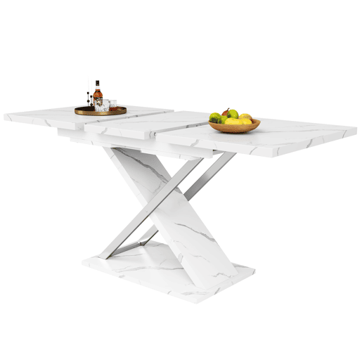 Mesa extensível 118-157 cm - Mesa de jantar e cozinha com pernas cruzadas - Branco