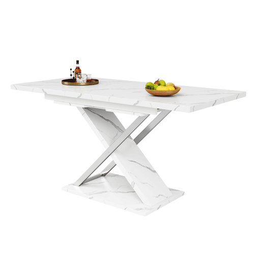 Mesa extensível 118-157 cm - Mesa de jantar e cozinha com pernas cruzadas - Branco