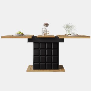 Mesa extensível telescópica 110-140×80 cm - Mesa de jantar para 4-6 pessoas - Estilo xadrez - Preto, Natural
