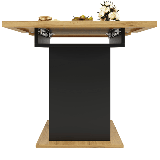 Mesa extensível 110-140x80 cm - Mesa de cozinha dobrável, com 2 gavetas e 1 armário - Preto
